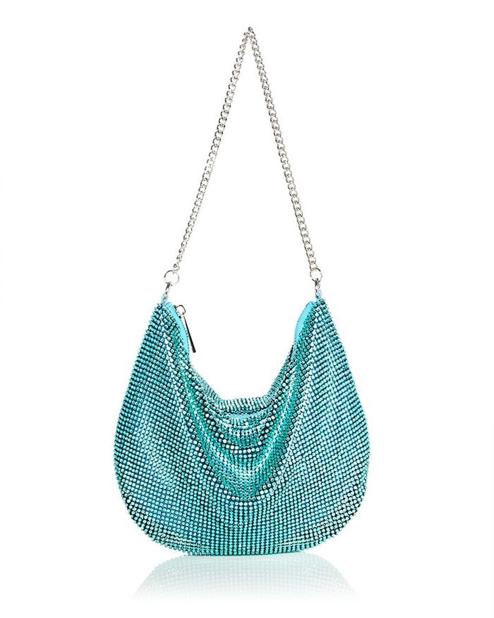 AQUA Ellie2 Crystal Mesh Shoulder Bag Aqua Blue